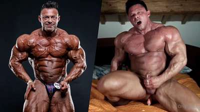 JustTheGays thumbnail for IFBB Pro Bodybuilder Mattia Vecchi Plays With His Dildo – Sexy Muscle Bed