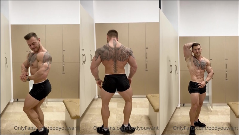 thumbnail for Bodyouwant flexes in the locker room