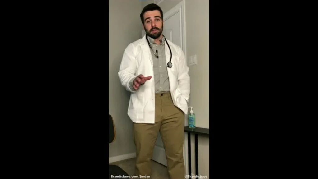 JustTheGays thumbnail for Jerking off and shooting a big load Doctor Role play JordanxBrandt