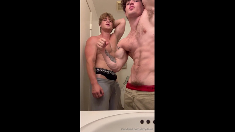 JustTheGays thumbnail for Flexing my muscles with a mate while talking dirty – DirtyDawz