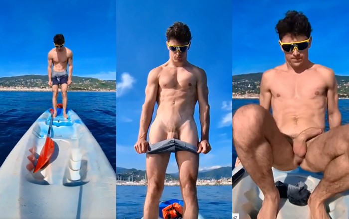 JustTheGays thumbnail for Elmastrocollection – jerking off on a kayak on the open water