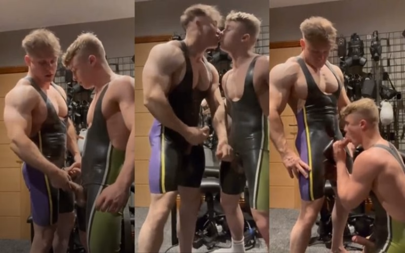 JustTheGays thumbnail for Young bodybuilders suck eachother in the gym