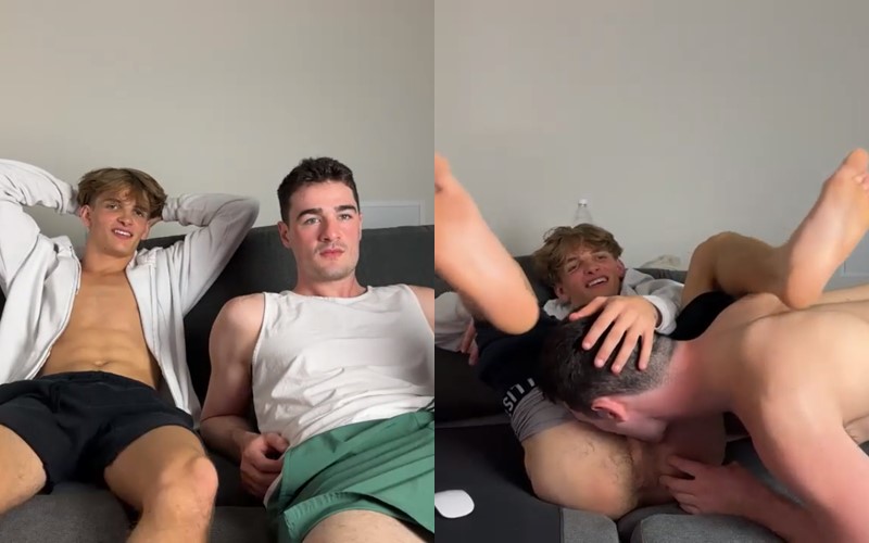 JustTheGays thumbnail for Ace Carter and blonde twink friend getting horny and playing around