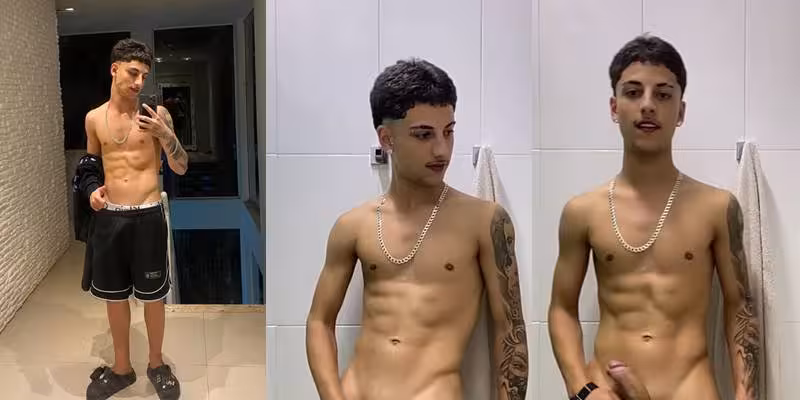 JustTheGays thumbnail for Sexy young latin twink Gabriel Ritelli plays with his cock in the bathroom