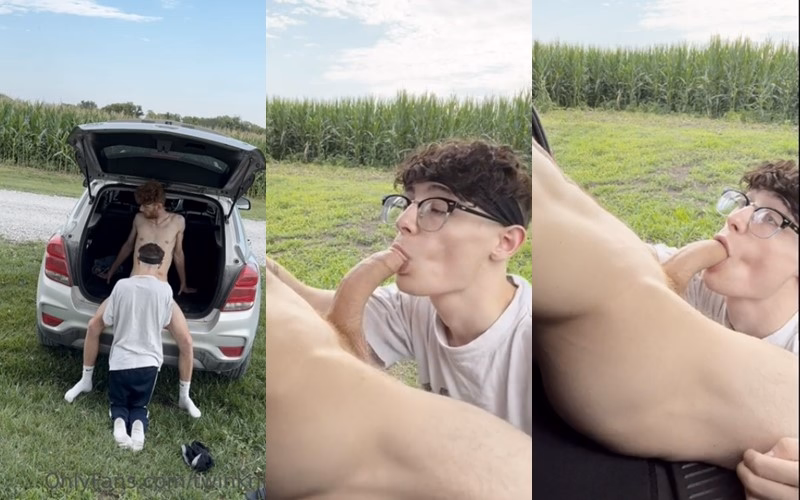 JustTheGays thumbnail for TwinkRiley – a blowjob while parked in a cornfield